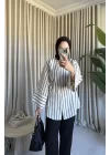 PİNTEREST KEMERLİ ÇİZGİLİ GÖMLEK BEYAZ