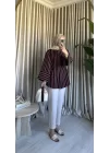 PİNTEREST KEMERLİ ÇİZGİLİ GÖMLEK BORDO
