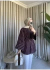 PİNTEREST KEMERLİ ÇİZGİLİ GÖMLEK BORDO