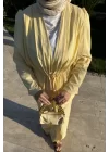 TAŞLI İNCE KETEN TAKIM BUTTER YELLOW