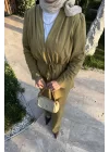 TAŞLI İNCE KETEN TAKIM OLİVE