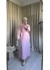 YÜKSEK YAKA ÇITÇITLI ELBİSE PEMBE