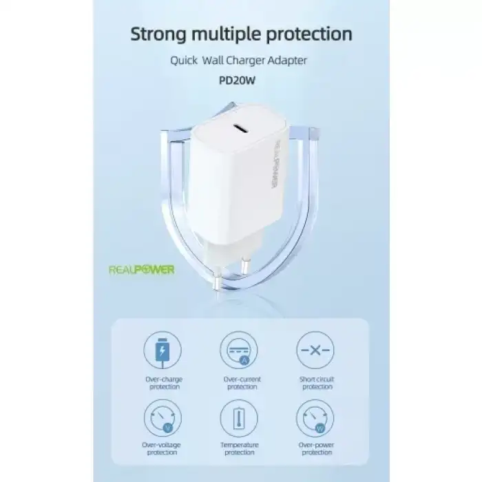 Realpower 20W Seyahat Şarj Aleti + Type-C Den Lightning Kablo Rp-Cg20C