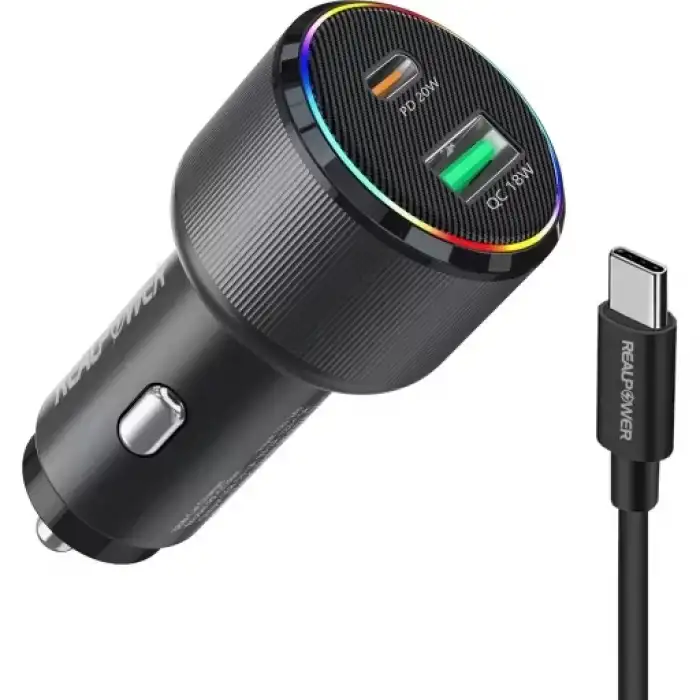 Realpower 38W Hızlı Araç Şarjı + Type-C Den Lightning Kablo Rp-Cc38W