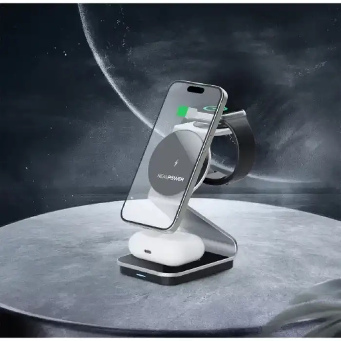 Realpower 3Ü 1 Arada Magsafe Silver Manyetik Kablosuz Şarj Aleti Rp-Wsw