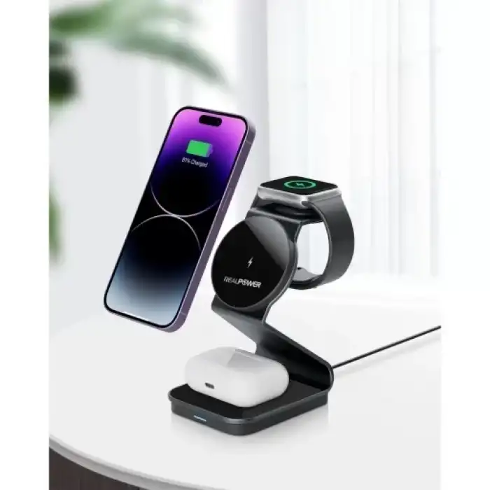 Realpower 3Ü 1 Arada Magsafe Siyah Manyetik Kablosuz Şarj Aleti Rp-Wsb