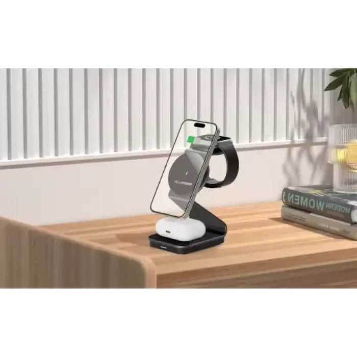 Realpower 3Ü 1 Arada Magsafe Siyah Manyetik Kablosuz Şarj Aleti Rp-Wsb