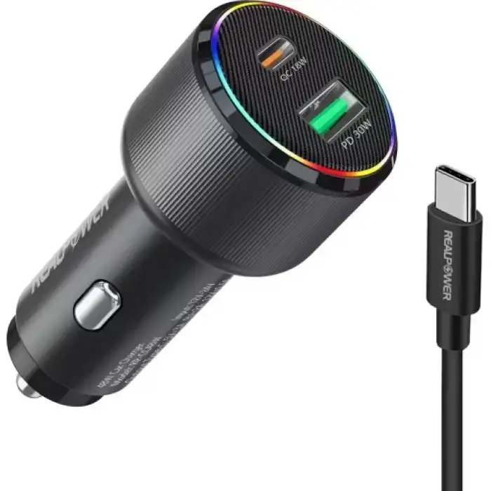 Realpower 48W Hızlı Araç Şarjı + Type-C Den Type-C Kablo Rp-Cc48W