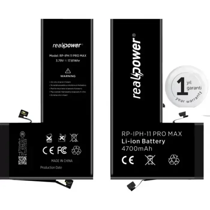 Realpower Apple Uyumlu iPhone 11 Pro Max Yüksek Kapasiteli Batarya 3969Mah
