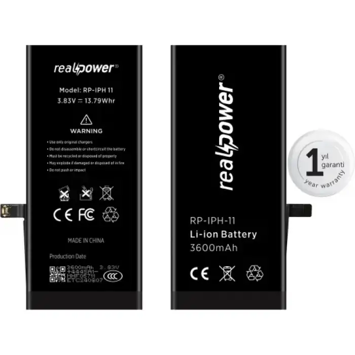 Realpower Apple Uyumlu iPhone 11 Yüksek Kapasiteli Batarya 3580Mah