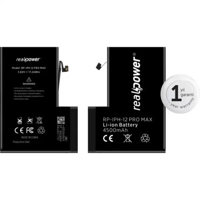 Realpower Apple Uyumlu iPhone 12 Pro Max Yüksek Kapasiteli Batarya 3687Mah