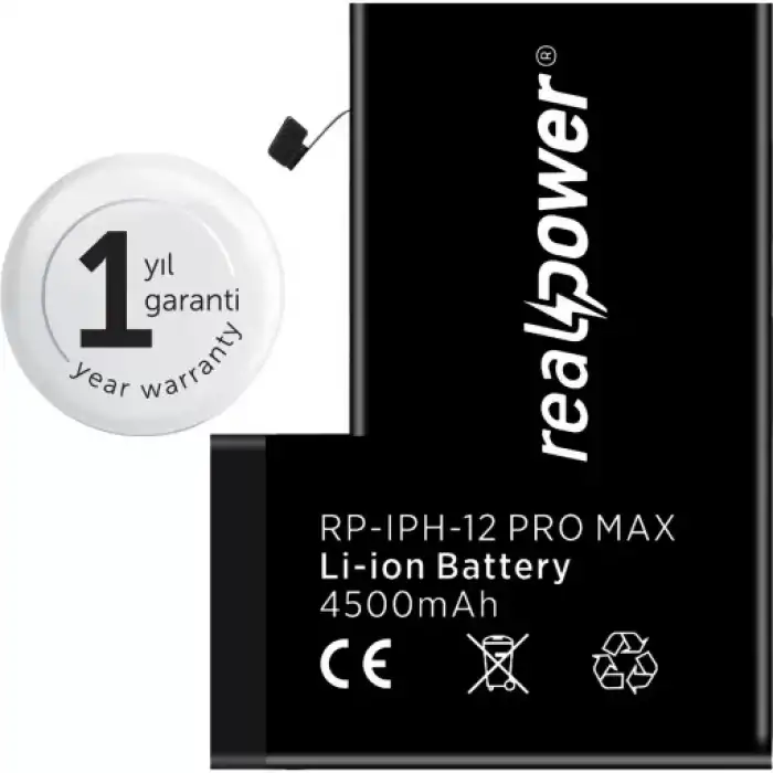 Realpower Apple Uyumlu iPhone 12 Pro Max Yüksek Kapasiteli Batarya 3687Mah