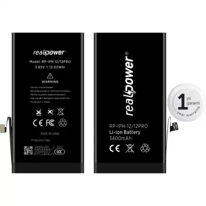 Realpower Apple Uyumlu iPhone 12 Pro Yüksek Kapasiteli Batarya 2815Mah