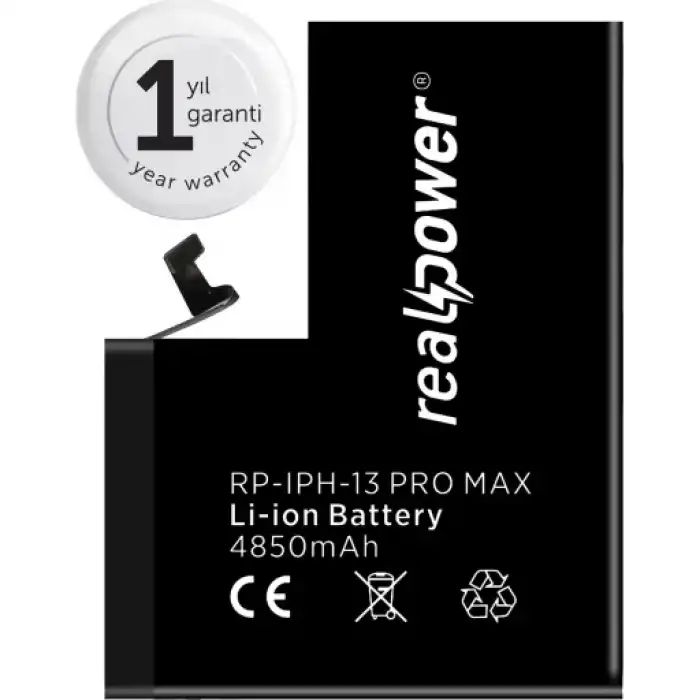 Realpower Apple Uyumlu iPhone 13 Pro Max Yüksek Kapasiteli Batarya 4352Mah