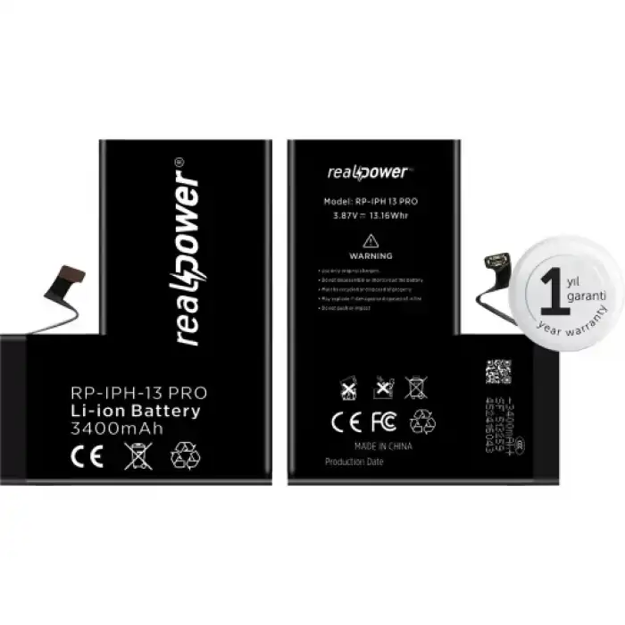 Realpower Apple Uyumlu iPhone 13 Pro Yüksek Kapasiteli Batarya 3095Mah