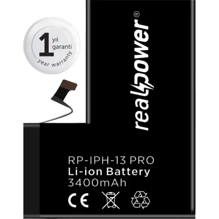 Realpower Apple Uyumlu iPhone 13 Pro Yüksek Kapasiteli Batarya 3095Mah