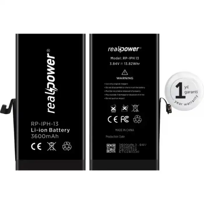Realpower Apple Uyumlu iPhone 13 Yüksek Kapasiteli Batarya 3227Mah