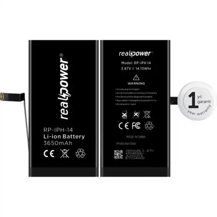 Realpower Apple Uyumlu iPhone 14 Yüksek Kapasiteli Batarya
