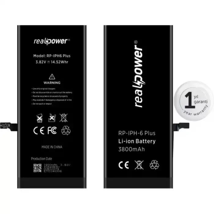 Realpower Apple Uyumlu iPhone 6 Plus Yüksek Kapasiteli Batarya 3700Mah