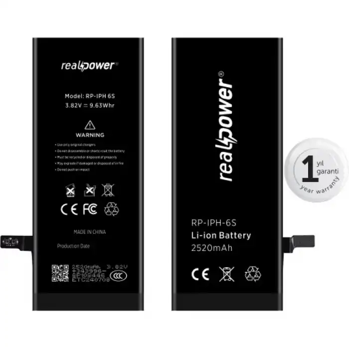 Realpower Apple Uyumlu iPhone 6S Yüksek Kapasiteli Batarya 2520Mah