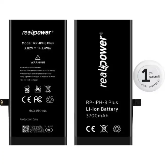 Realpower Apple Uyumlu iPhone 8 Plus Yüksek Kapasiteli Batarya 3700Mah