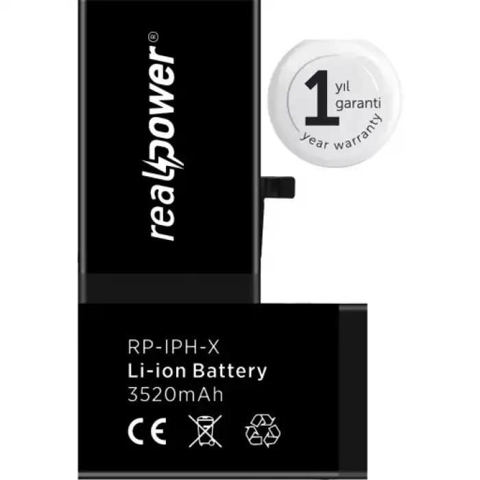 Realpower Apple Uyumlu iPhone X Yüksek Kapasiteli Batarya 3520Mah