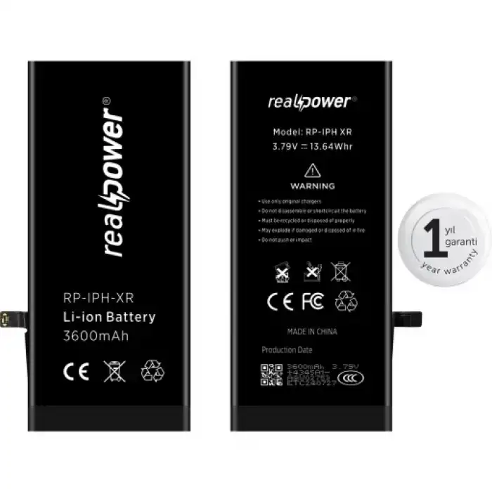 Realpower Apple Uyumlu iPhone Xr Yüksek Kapasiteli Batarya 3530Mah