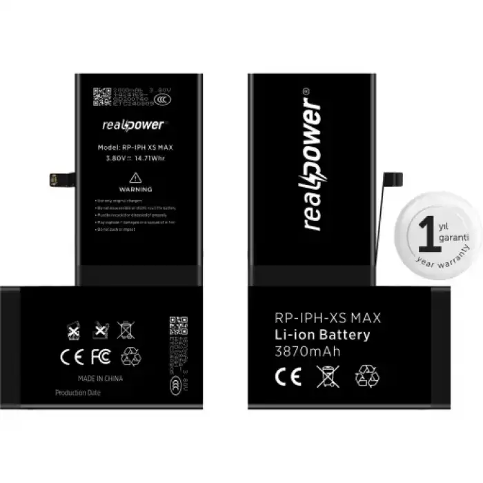 Realpower Apple Uyumlu iPhone Xs Max Yüksek Kapasiteli Batarya 3710Mah
