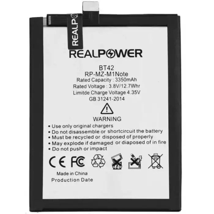 Realpower Meizu Uyumlu M1 Note Note 1 Batarya 3350Mah