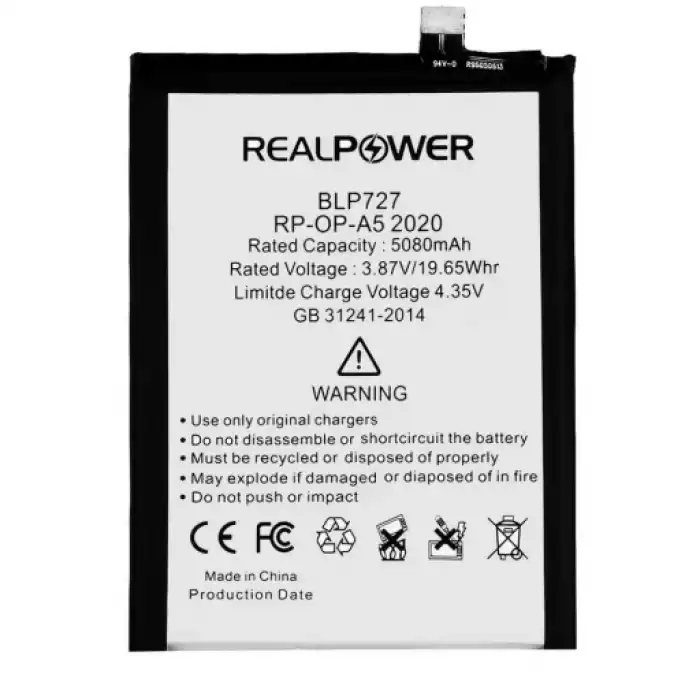 Realpower Oppo Uyumlu A5 2020 Batarya 5080Mah