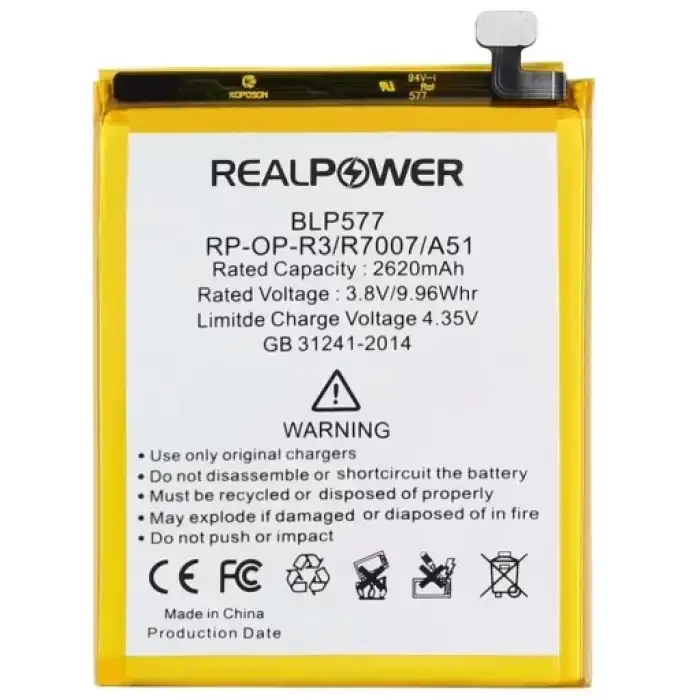 Realpower Oppo Uyumlu A51 Batarya 2620Mah