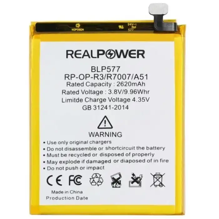 Realpower Oppo Uyumlu R3 Batarya 2620Mah