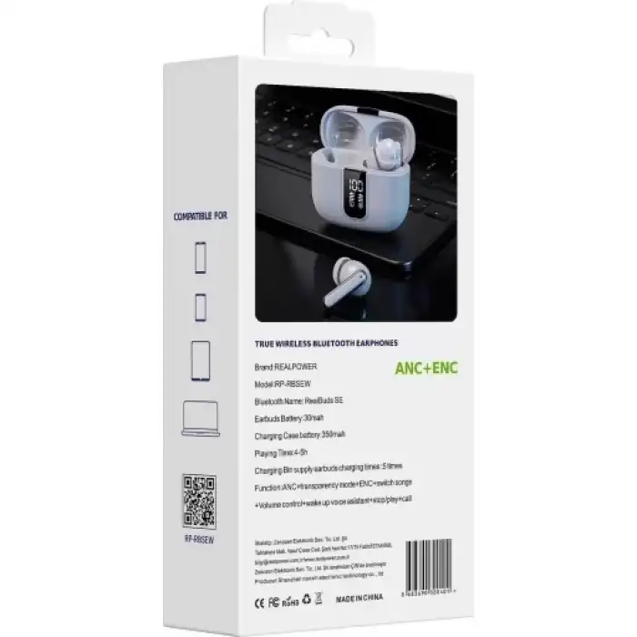 Realpower Realbuds Se Anc + Enc Gürültü Önleyici Gerçek Kablosuz Tws Beyaz Bluetooth Kulaklık Rp-Rbsew