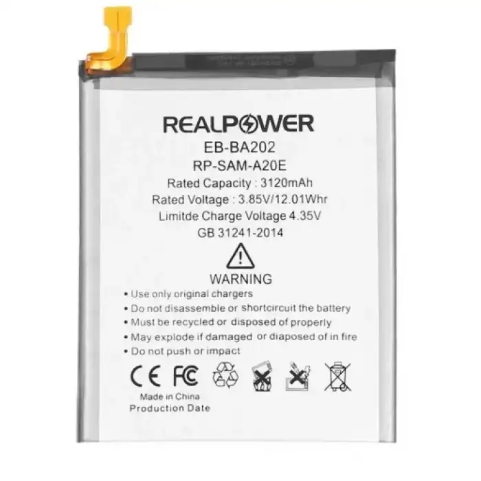 Realpower Samsung Uyumlu Galaxy A20E A202 Batarya 3120Mah