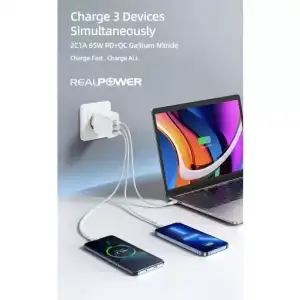 Realpower 65W Gan Siyah Seyahat Hızlı Şarj Aleti + Type-C Den Type-C Kablo Rp-Cg65Cb
