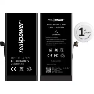 Realpower Apple Uyumlu iPhone 13 Mini Yüksek Kapasiteli Batarya 2406Mah