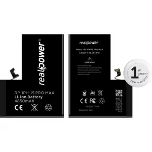 Realpower Apple Uyumlu iPhone 15 Pro Max Yüksek Kapasiteli Batarya