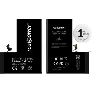 Realpower Apple Uyumlu iPhone 15 Pro Yüksek Kapasiteli Batarya
