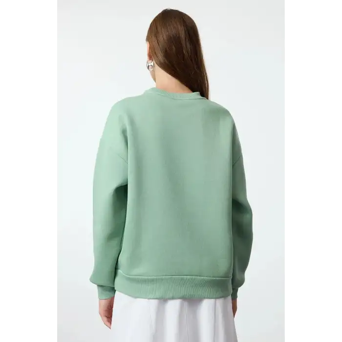 3 iplik şardonlu bisiklet yaka sweatshirt mint