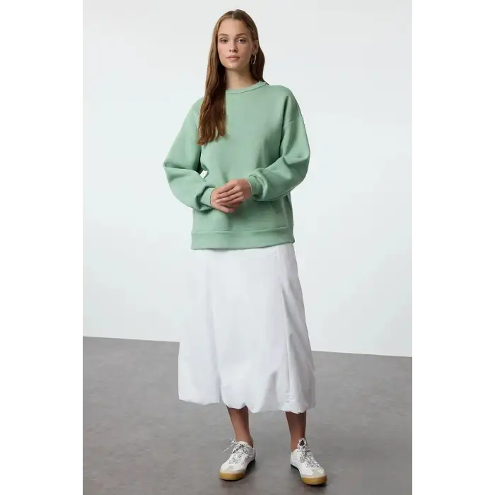 3 iplik şardonlu bisiklet yaka sweatshirt mint