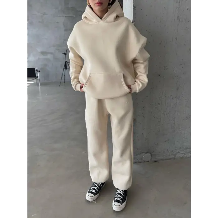 3 iplik şardonlu Lastik paça eşofman bej p510439