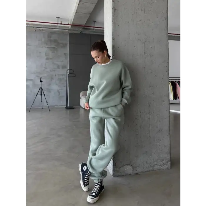 3 iplik şardonlu Lastik paça eşofman mint p510439