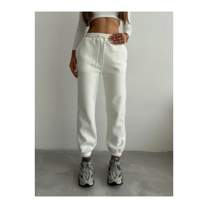 3 iplik şardonlu paça lastikli eşofman beyaz is001