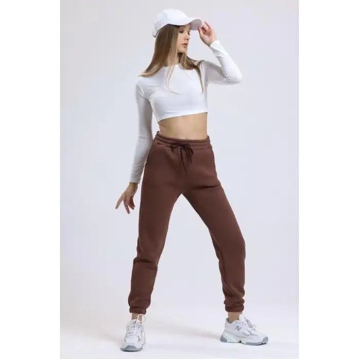 3 iplik şardonlu paça lastikli eşofman kahve is001