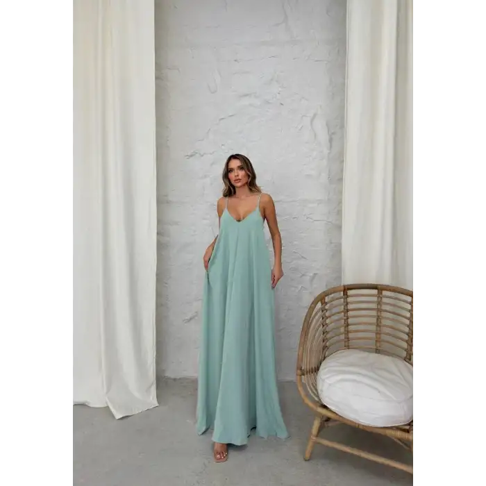 Aerobin uzun elbise çağla yeşili pt