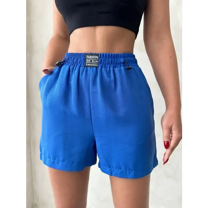 Armalı keten şort saks mavisi s251003