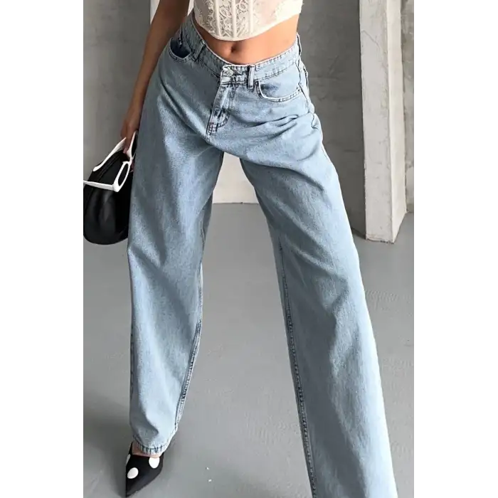 Baggy kar yıkama buz mavi jeans pantolon d2007