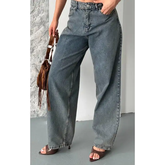 Baggy kar yıkama eskitme kahve jeans pantolon d2007