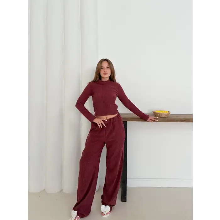 Balıkçı yaka örme takım bordo st265865