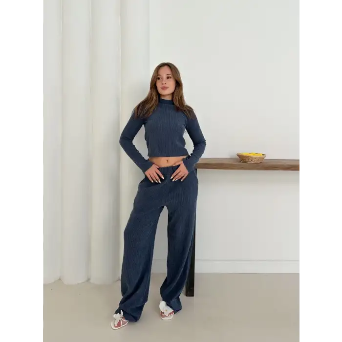 Balıkçı yaka örme takım lacivert st265865